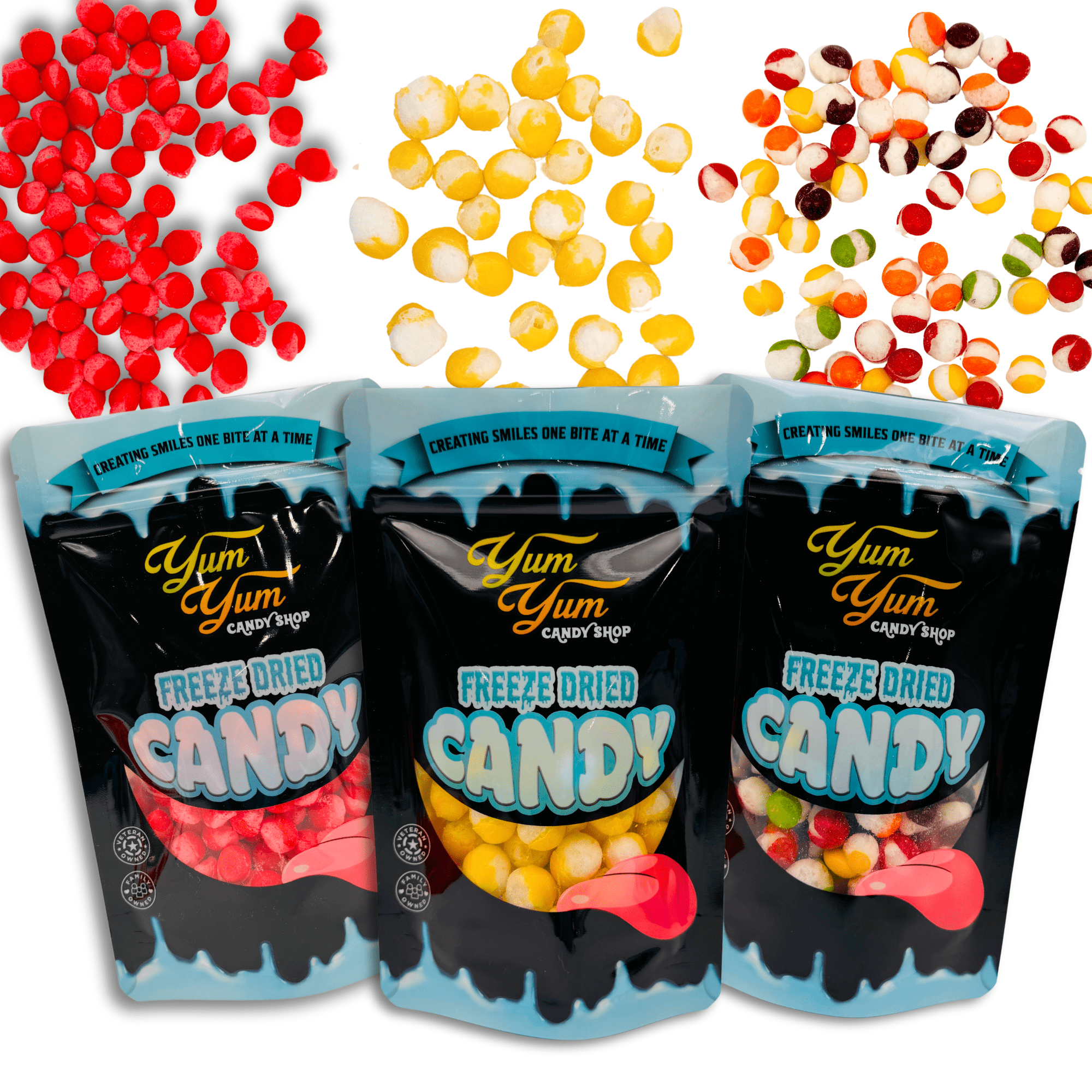 Freeze Dried Candy Trio Pack 3 Pack Lemon Ballz - Rainbow Krunchies - Cinnamon Hotties
