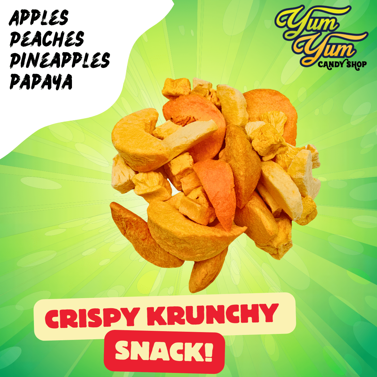 Freeze Dried Fruit Mix – Pineapple, Peaches, Papaya & Apples | Yum Yum Candy Shop