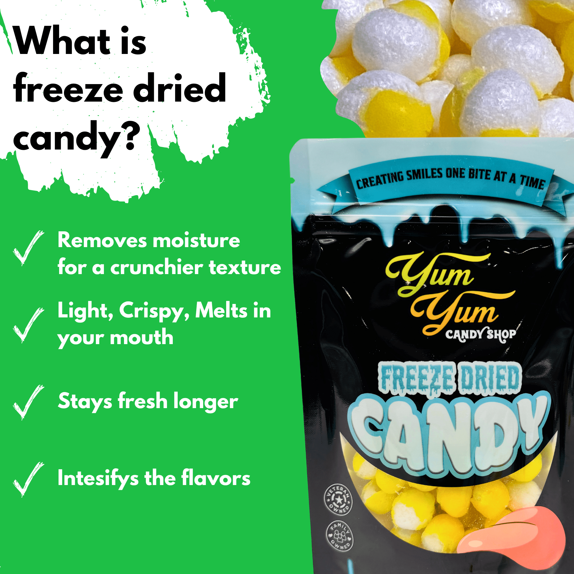 Freeze Dried Lemon Balls - Candy Snack | Yum Yum Candy Shop