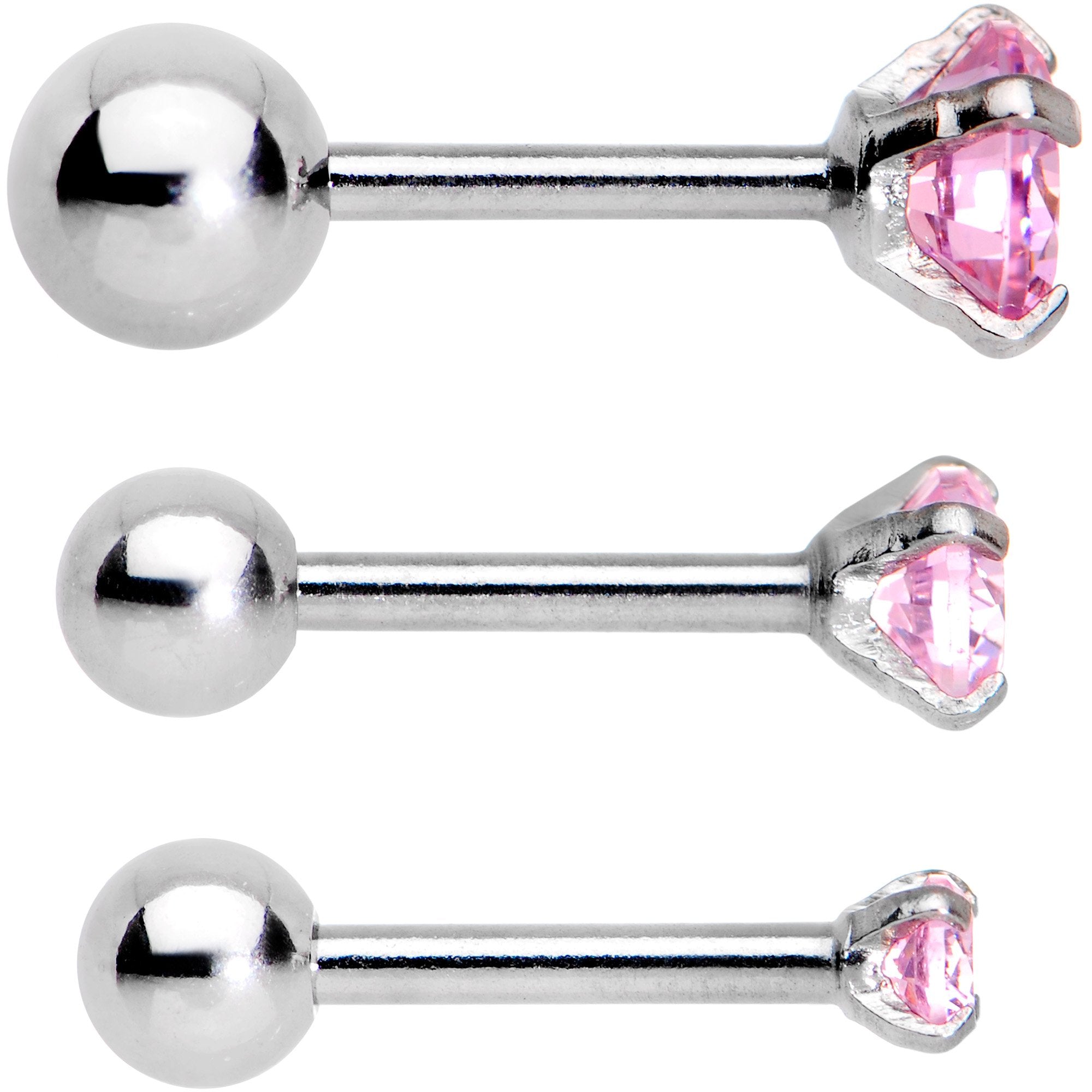 18G 1/4 Pink CZ Gem Tragus Cartilage Earring 3 Pack Set
