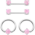 14G Pink CZ Gem BCR Captive Ring Barbell Nipple Ring Set