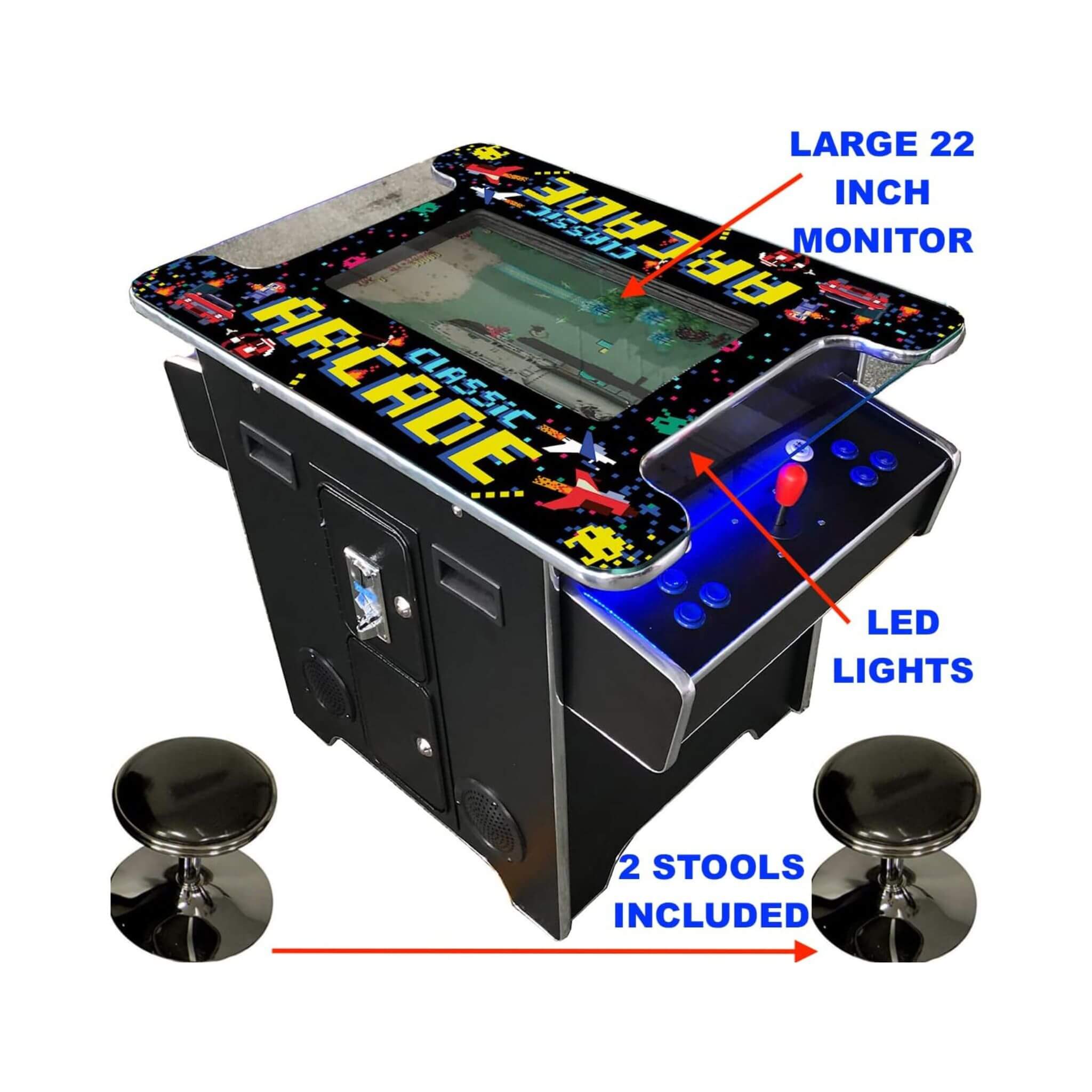 Full-Size Commercial-Grade 2-Player Retro Arcade Machine With 60 Games And Stools (SAK86197)