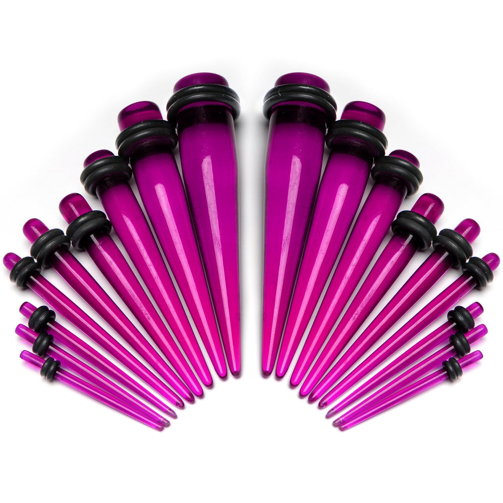 14 to 00G Fuchsia Acrylic Straight Taper Set 18 Piece Stretching Kit