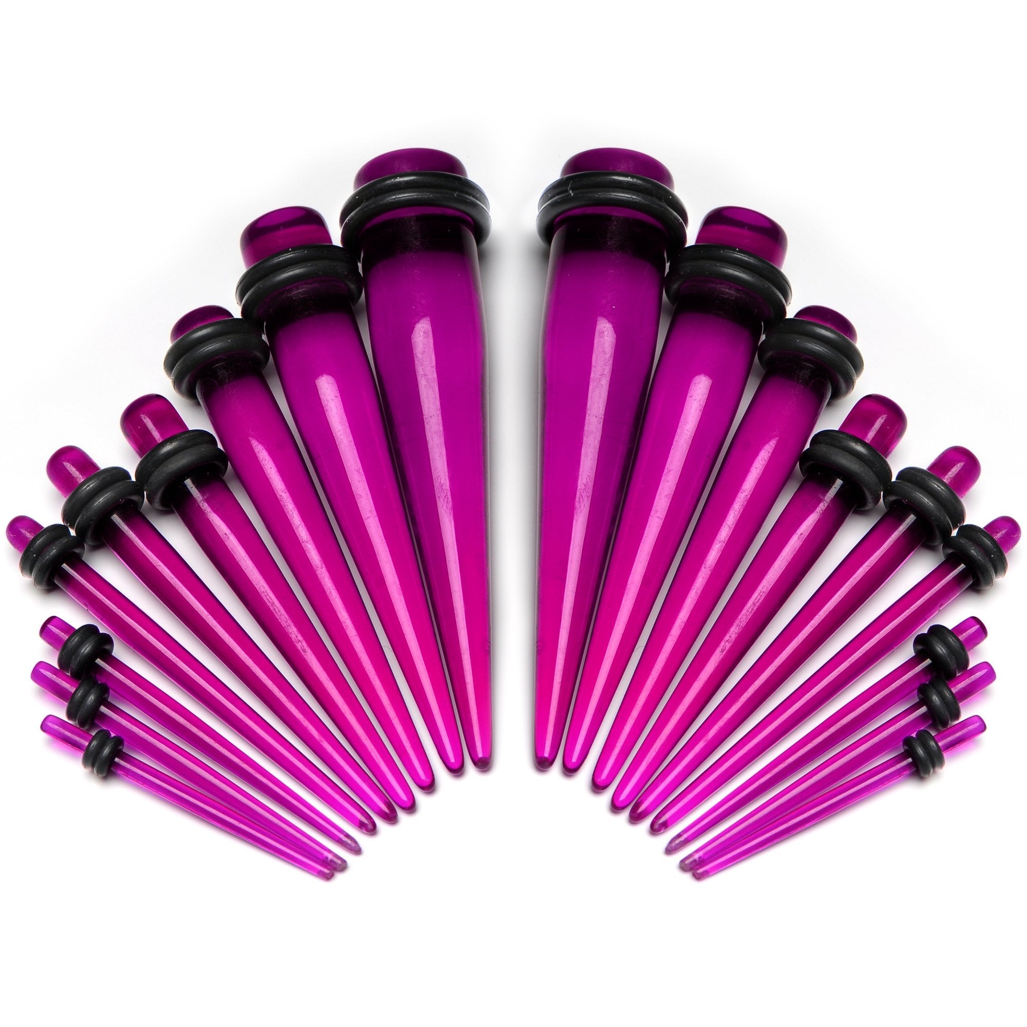14 to 00G Fuchsia Acrylic Straight Taper Set 18 Piece Stretching Kit