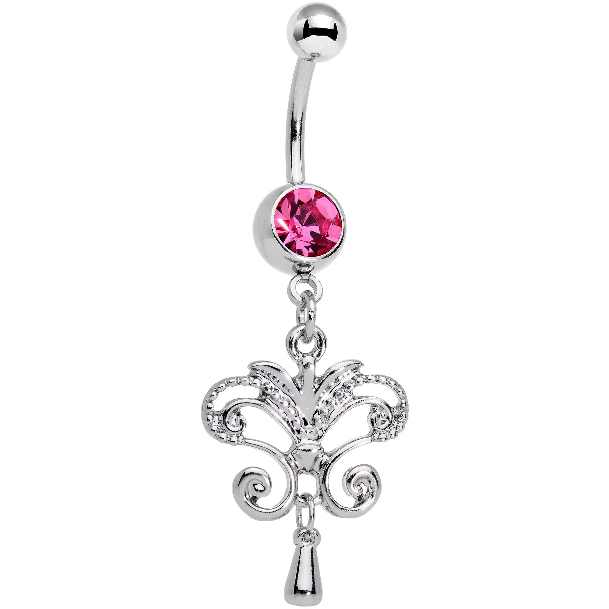 Pink Gem Chandelier Double Dangle Belly Ring