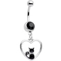 Black Gem Got Your Heart Black Cat Dangle Belly Ring