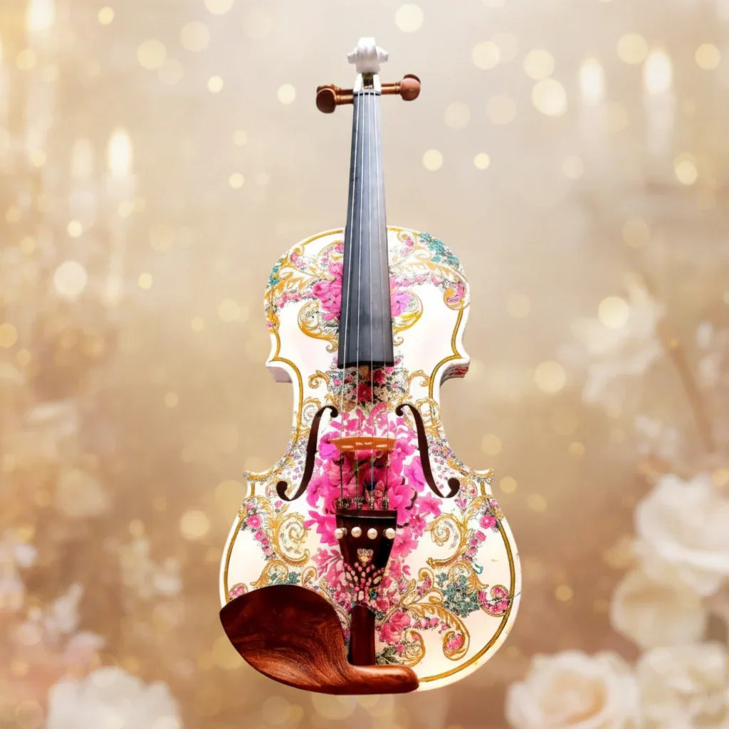 Gilded Age Violin Outfit | Crystal & Pearl Tailpiece, Carbon Fiber Bow
