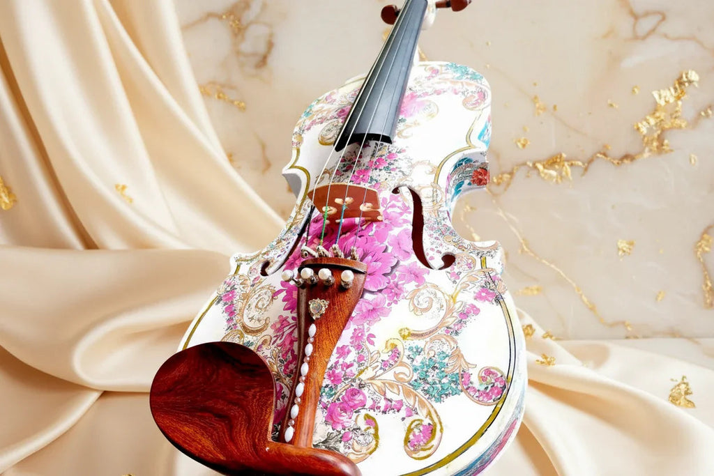 Gilded Age Violin Outfit | Crystal & Pearl Tailpiece, Carbon Fiber Bow