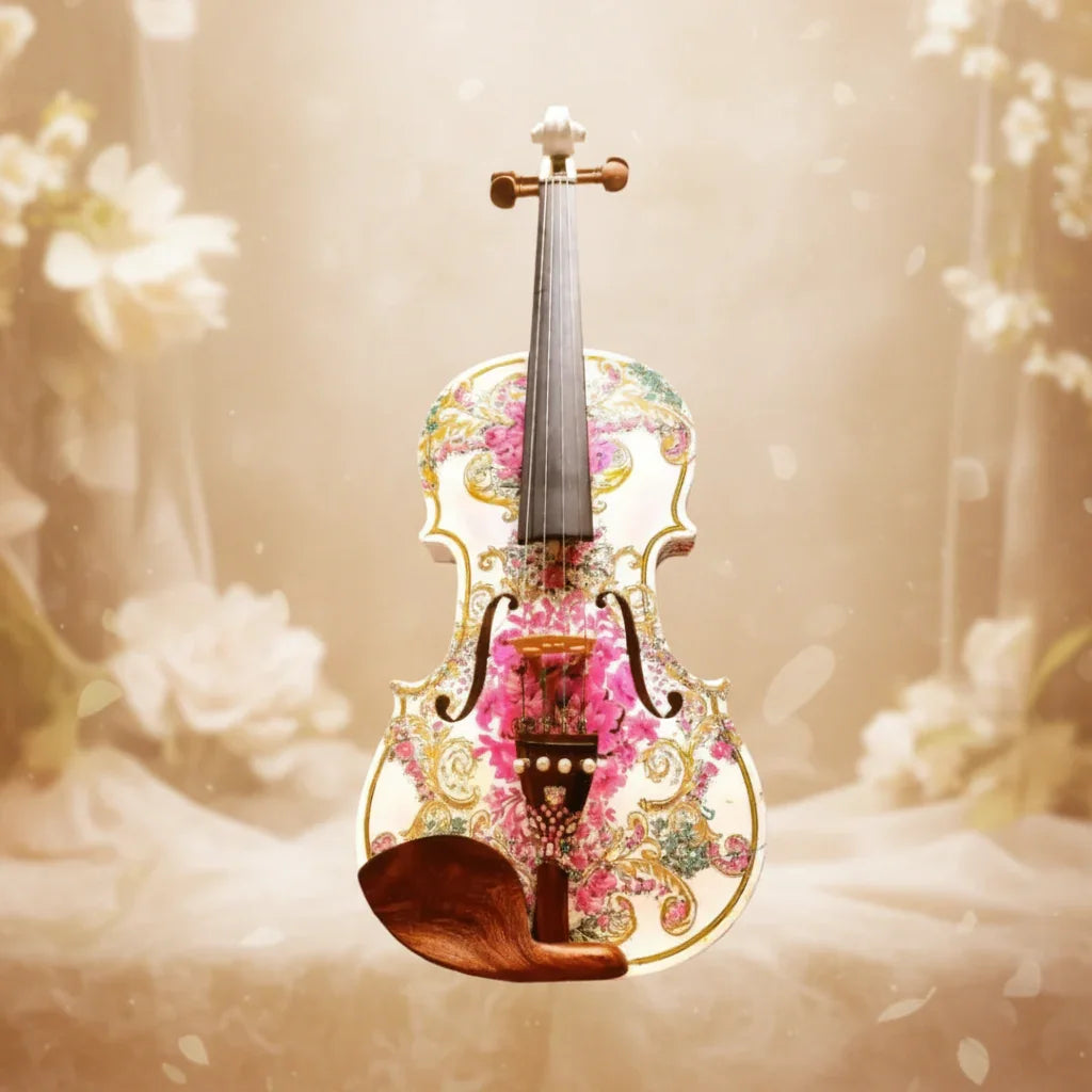 Gilded Age Violin Outfit | Crystal & Pearl Tailpiece, Carbon Fiber Bow