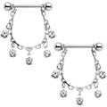 14G 5/8 Clear Gem Chain Drop Dangle Nipple Ring Set