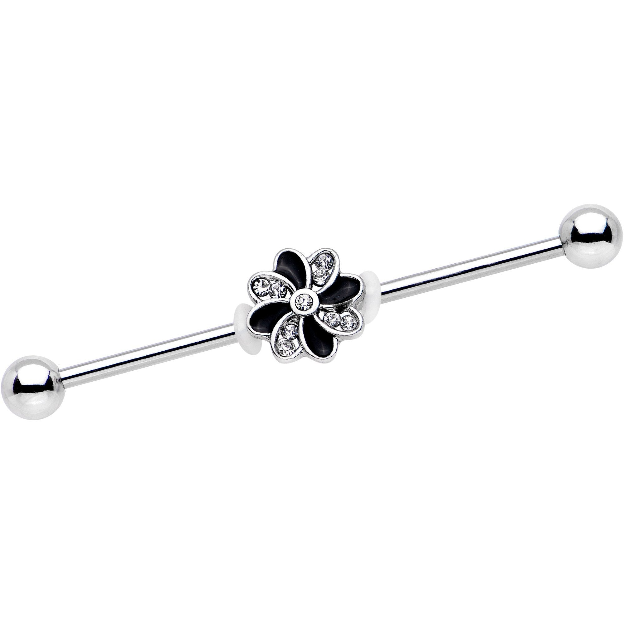 Clear Gem Pinwheel Flower Industrial Barbell 38mm