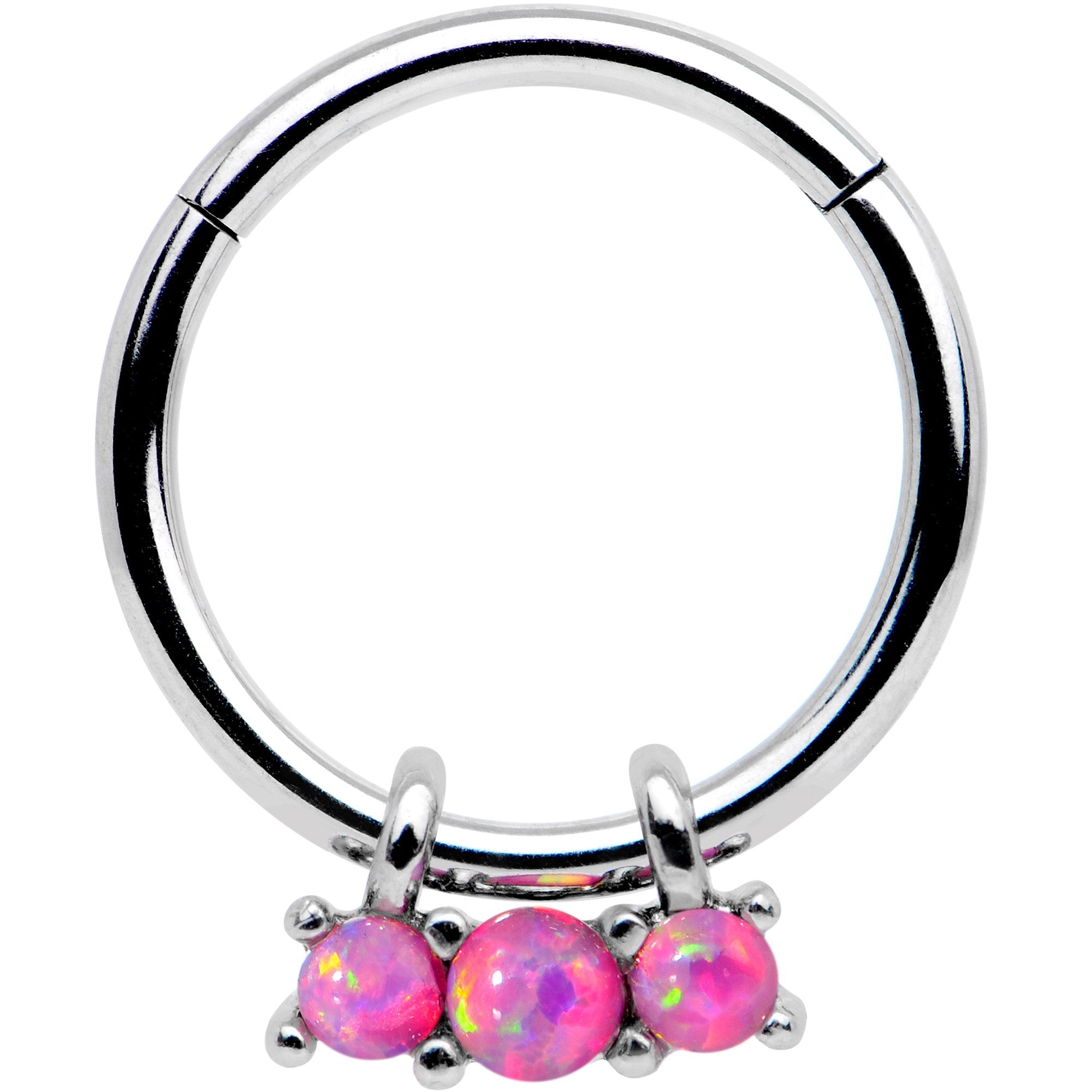 16G 3/8 Pink Synthetic Opal Trio Hinged Segment Ring