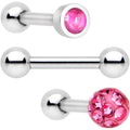 16G 1/4 Pink Faux Opal Inlay Cartilage Tragus Earring 3 Pack Set