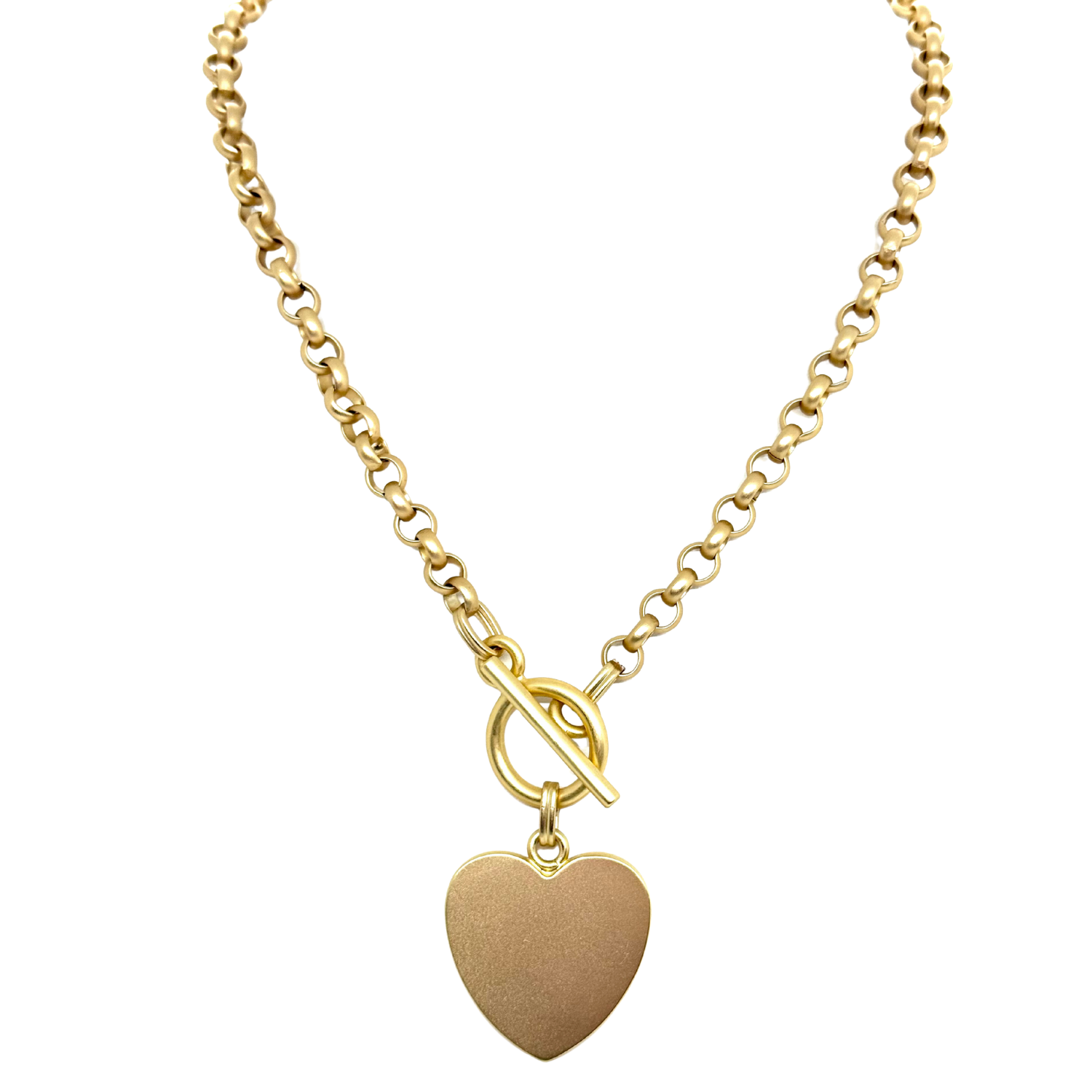 Matte Gold Heart Pendant On Rolo Chain
