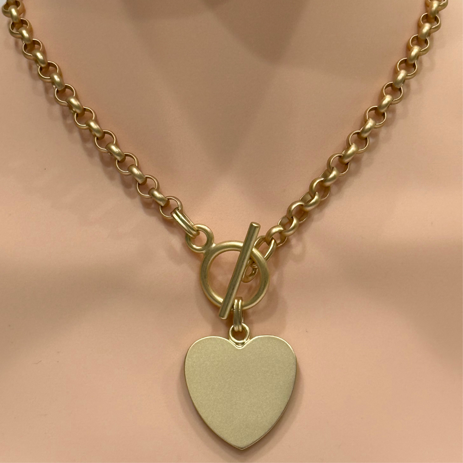 Matte Gold Heart Pendant On Rolo Chain