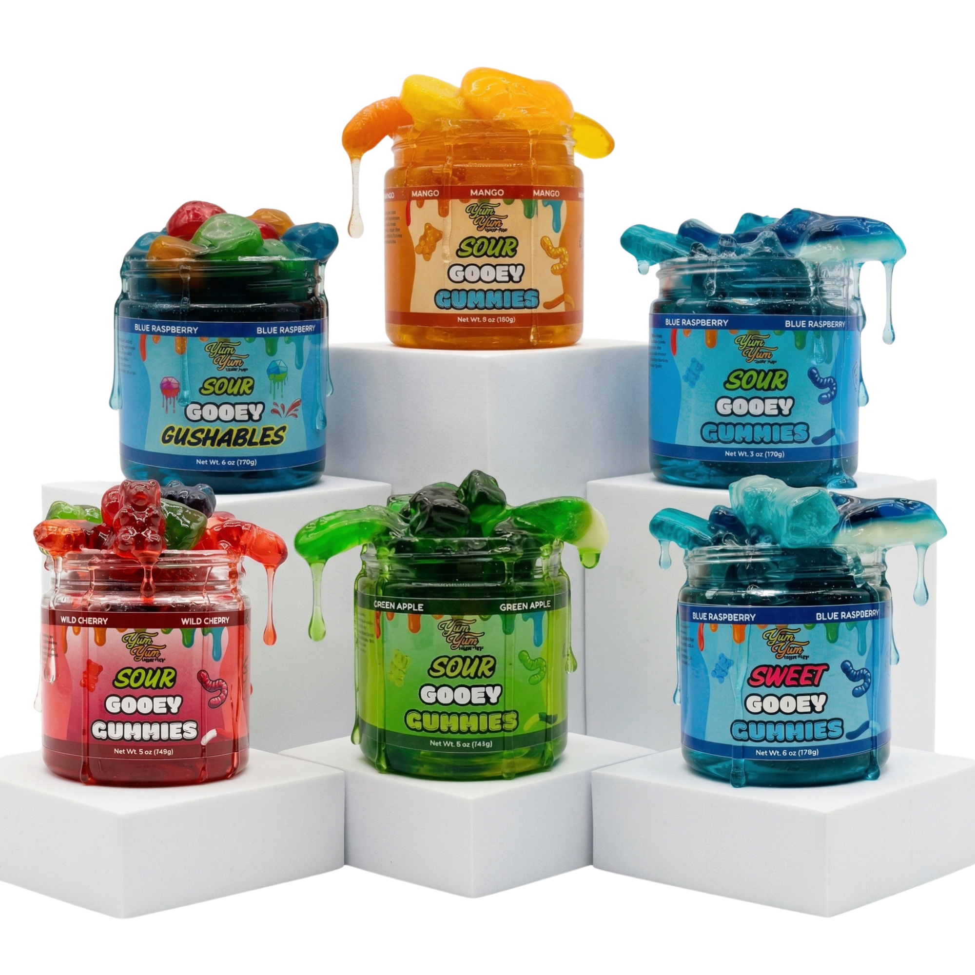 Gooey Gummy Variety Sampler Pack - Blue Raz, Mango, Cherry, Green Apple