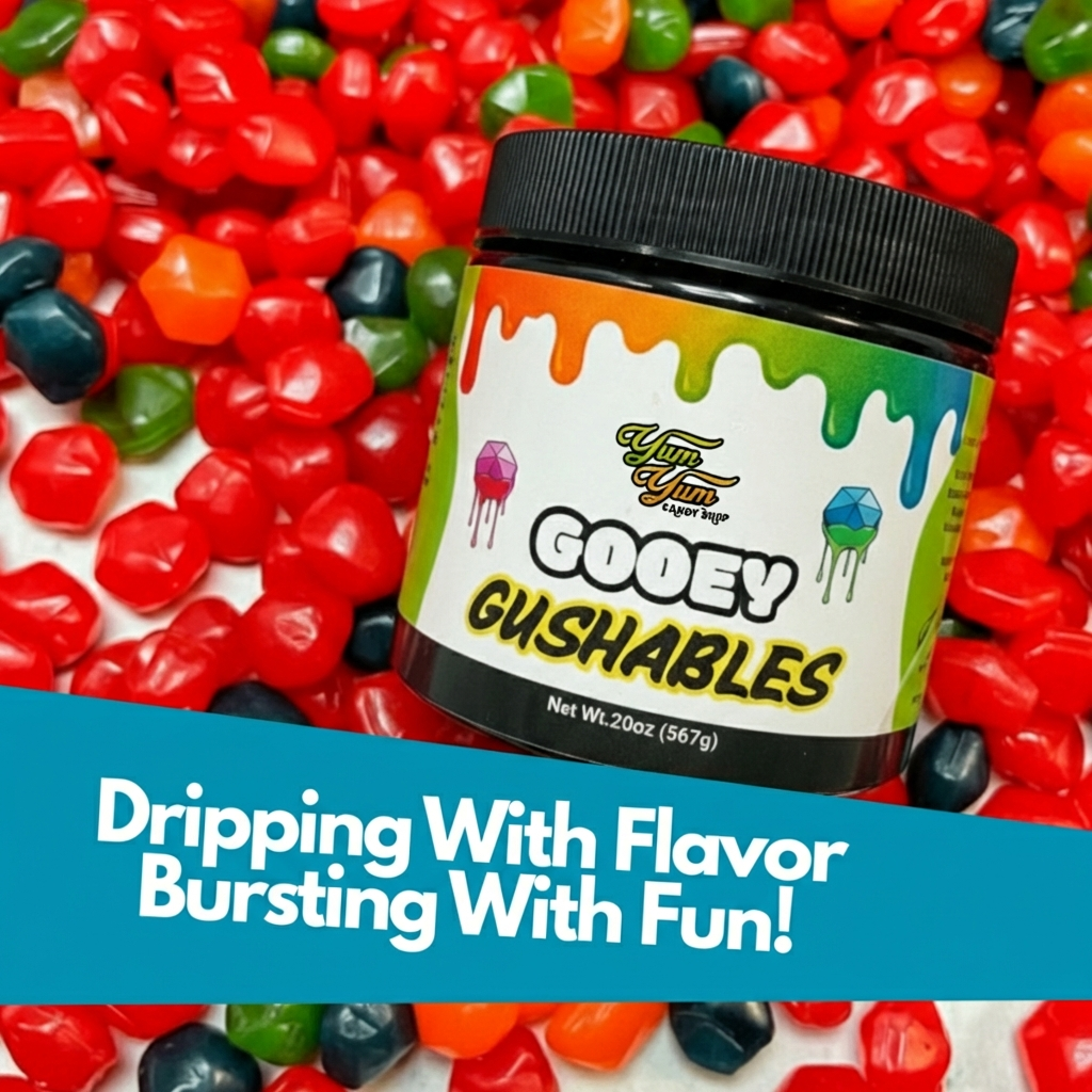 Gooey Gushables - Juicy Fruit Snacks in Sour Blue Raspberry Goo Jar