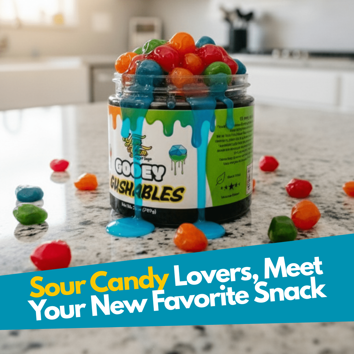 Gooey Gushables - Juicy Fruit Snacks in Sour Blue Raspberry Goo Jar