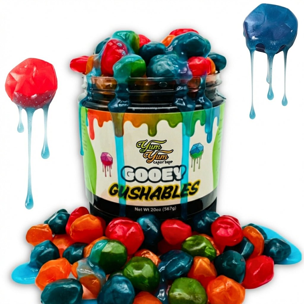 Gooey Gushables - Juicy Fruit Snacks in Sour Blue Raspberry Goo Jar