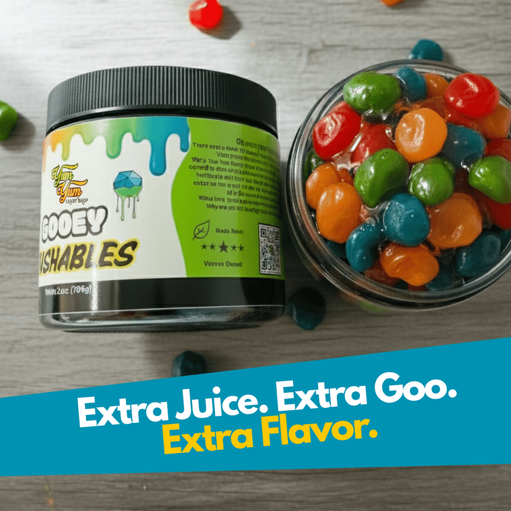Gooey Gushables - Juicy Fruit Snacks in Sour Blue Raspberry Goo Jar