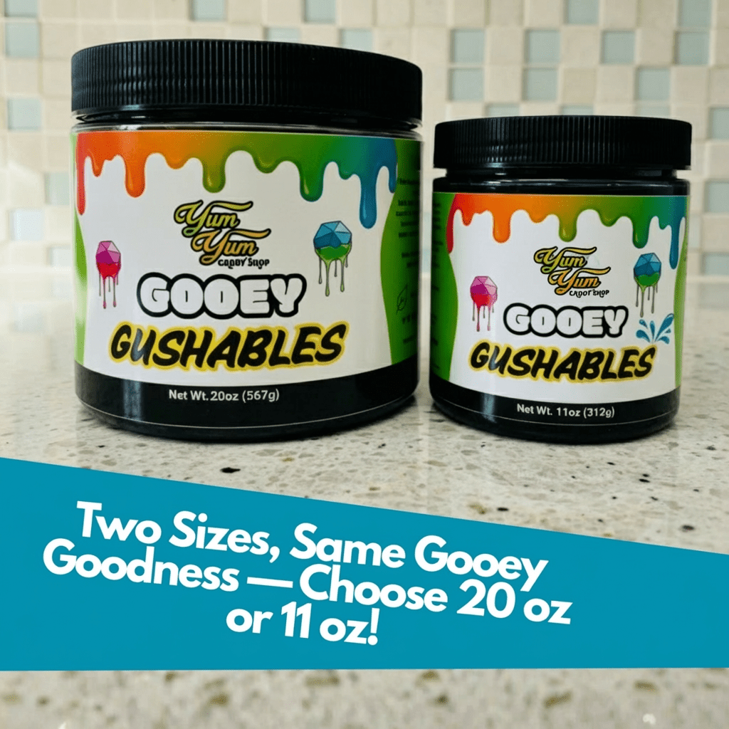 Gooey Gushables - Juicy Fruit Snacks in Sour Blue Raspberry Goo Jar