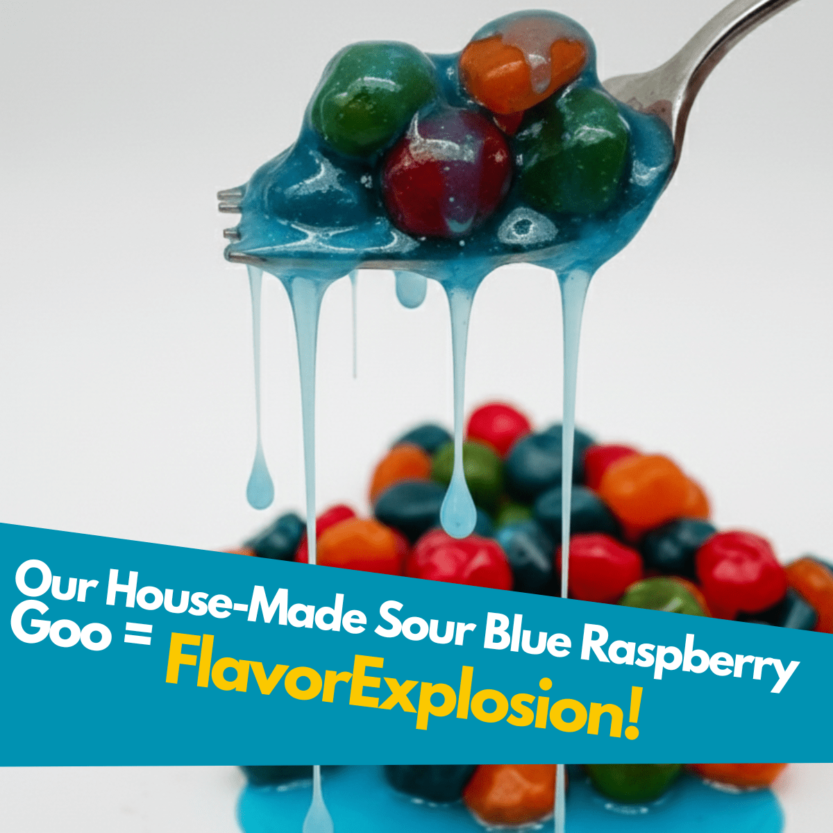 Gooey Gushables - Juicy Fruit Snacks in Sour Blue Raspberry Goo Jar