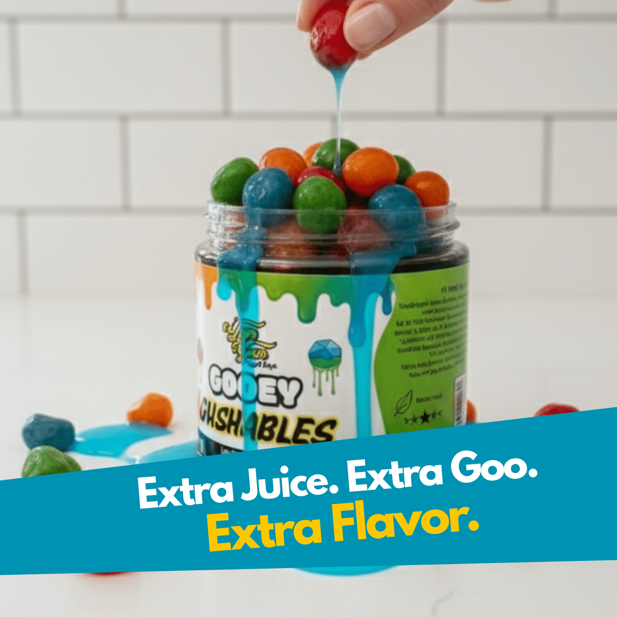 Gooey Gushables - Juicy Fruit Snacks in Sour Blue Raspberry Goo Jar
