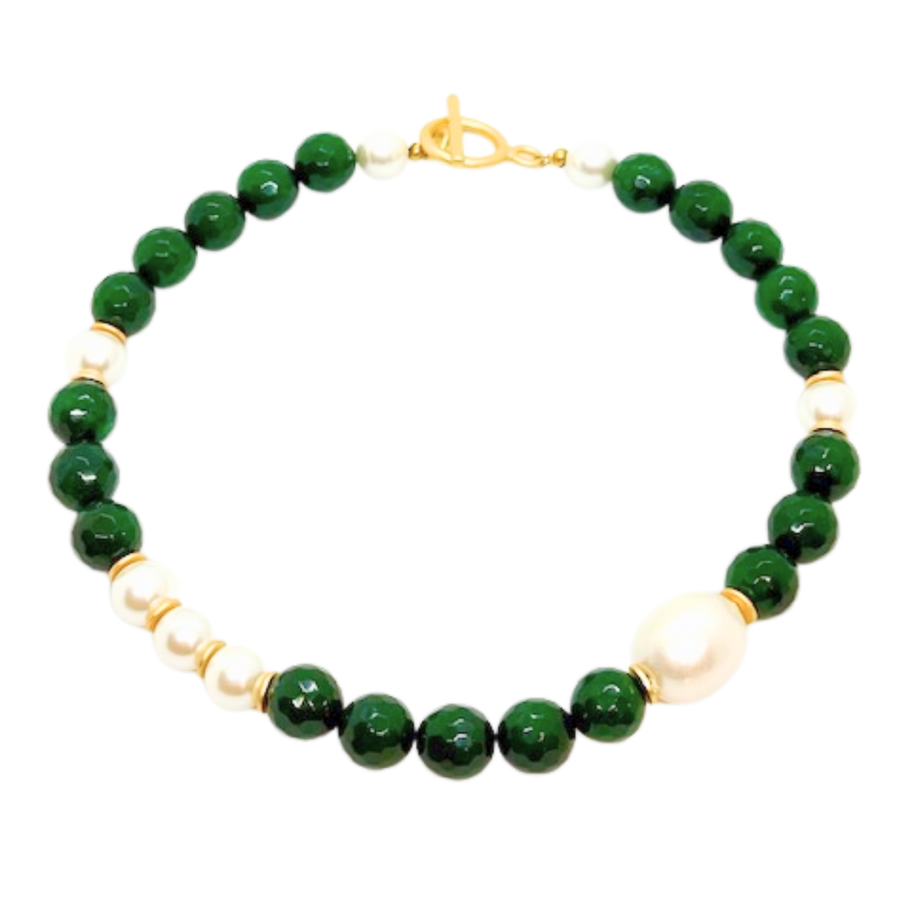 Green Jade And Pearl Necklace
