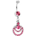 Pink Gem Double Crescent Dangle Belly Ring