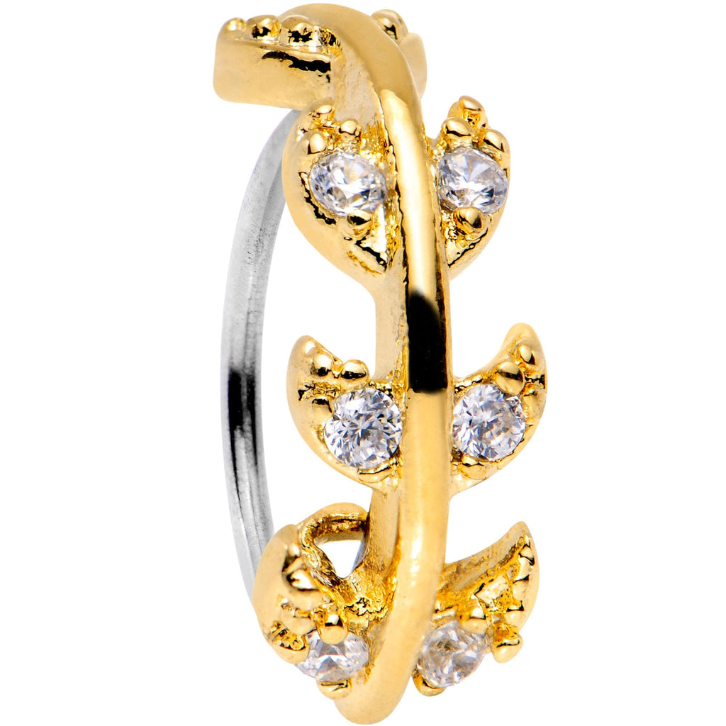 20G Clear CZ Gem Gold Tone Leafy Seamless Circular Ring