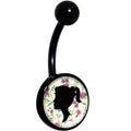 Woman Floral Silhouette Black Belly Ring