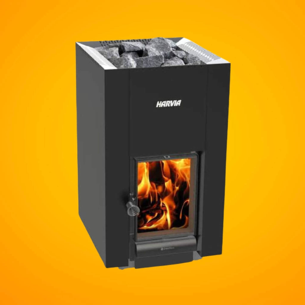 Harvia GreenFlame 22 Linear Wood Sauna Stove With Sauna Stones, 15.7KW [WKLI22GM] (SAK62094)