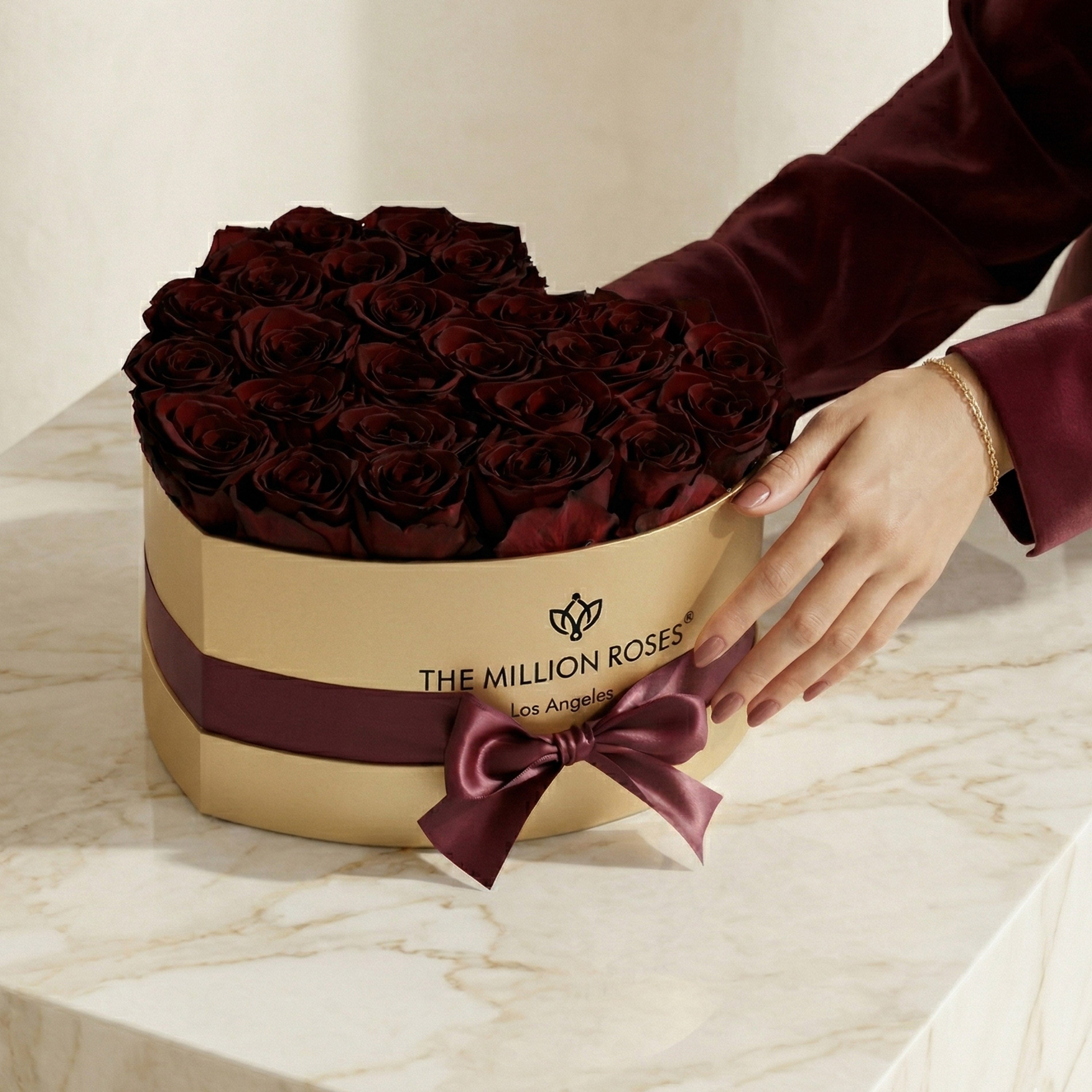 Heart Gold Box | Burgundy Roses