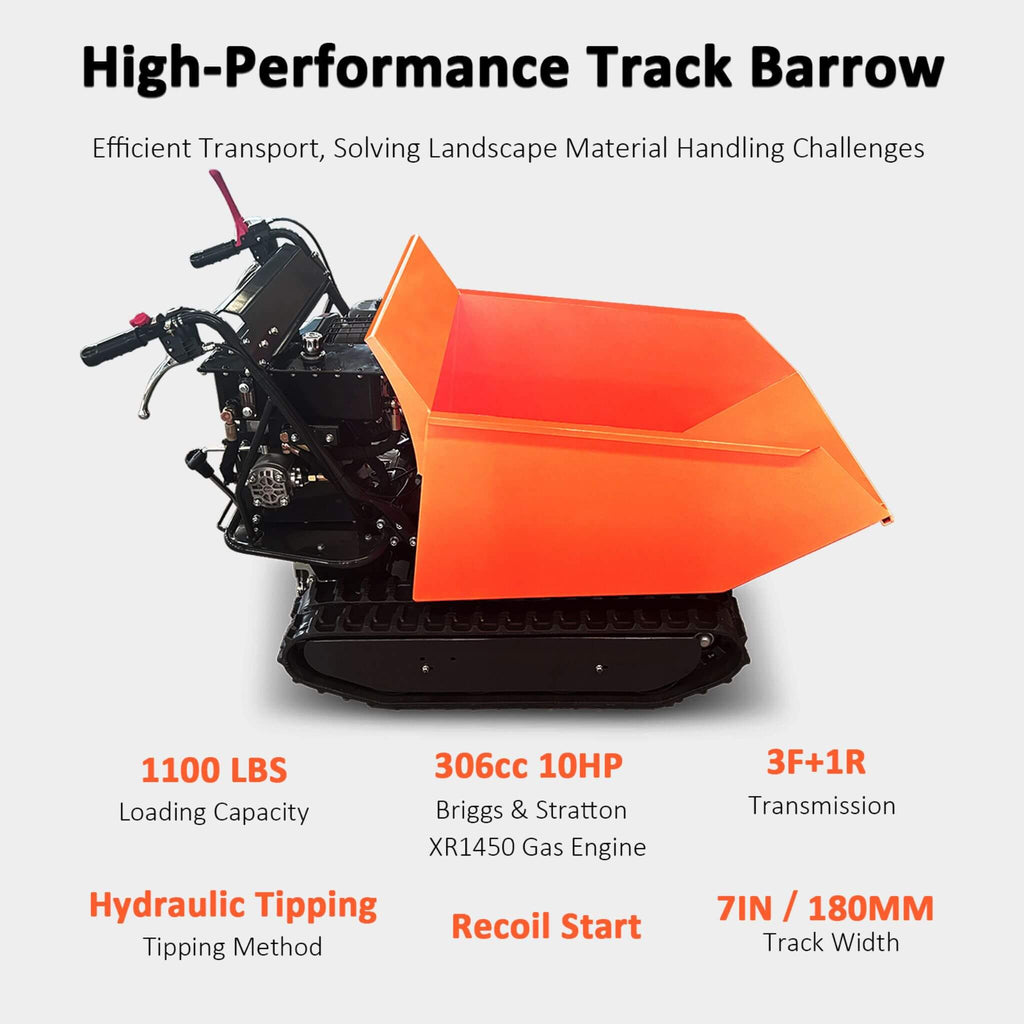 Heavy-Duty 1100LBS 10HP Gas-Powered Track Barrow With Hydraulic Assist (SAK48291)