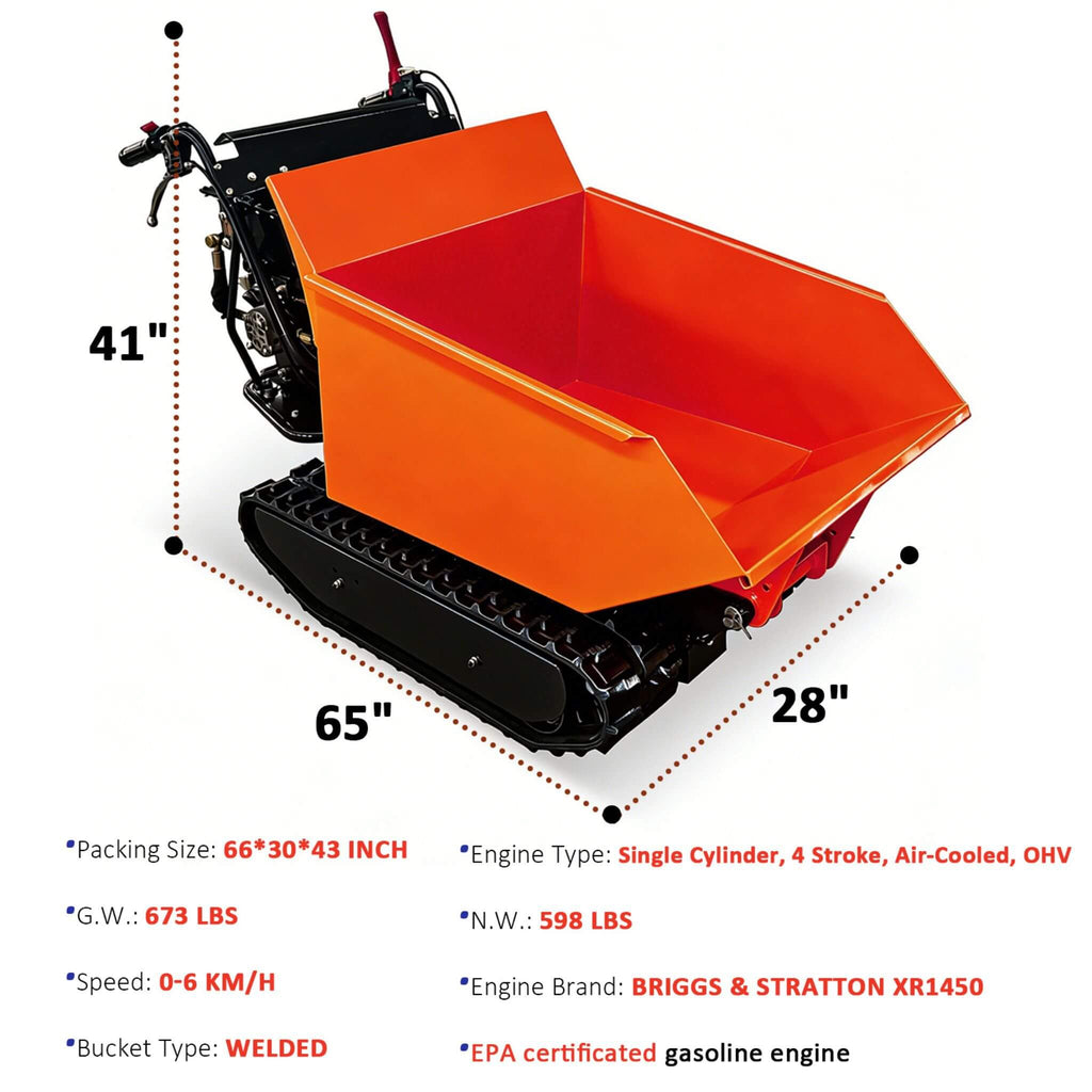 Heavy-Duty 1100LBS 10HP Gas-Powered Track Barrow With Hydraulic Assist (SAK48291)