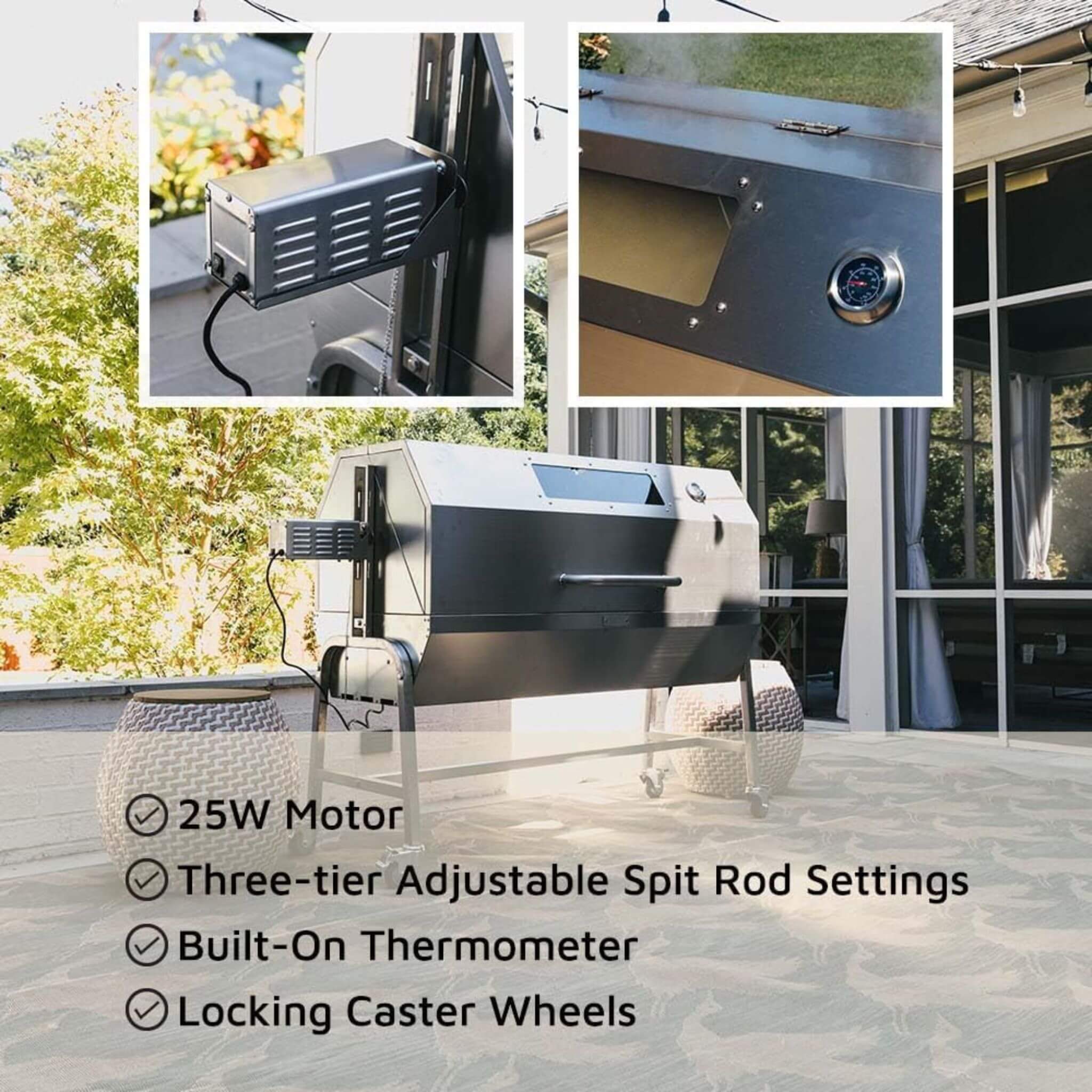 Heavy-Duty Commercial 125 LB Portable Electric Stainless Steel Hooded BBQ Rotisserie Grill With Viewing Window (SAK31975)