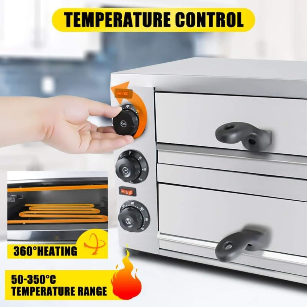 Heavy-Duty 14-Inch Commercial Stainless Steel Electric 2-Tier Tabletop Pizza Oven With Timer (SAK90432)