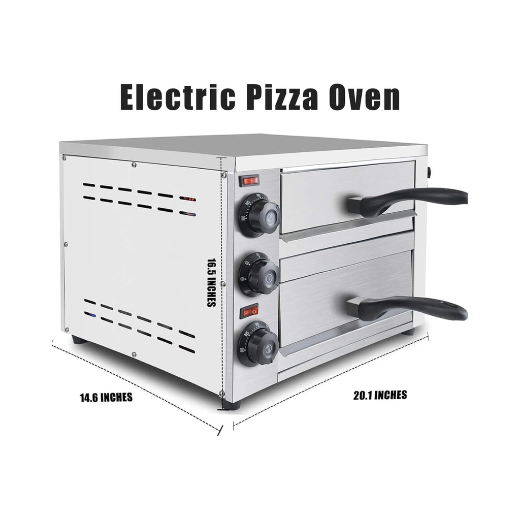 Heavy-Duty 14-Inch Commercial Stainless Steel Electric 2-Tier Tabletop Pizza Oven With Timer (SAK90432)