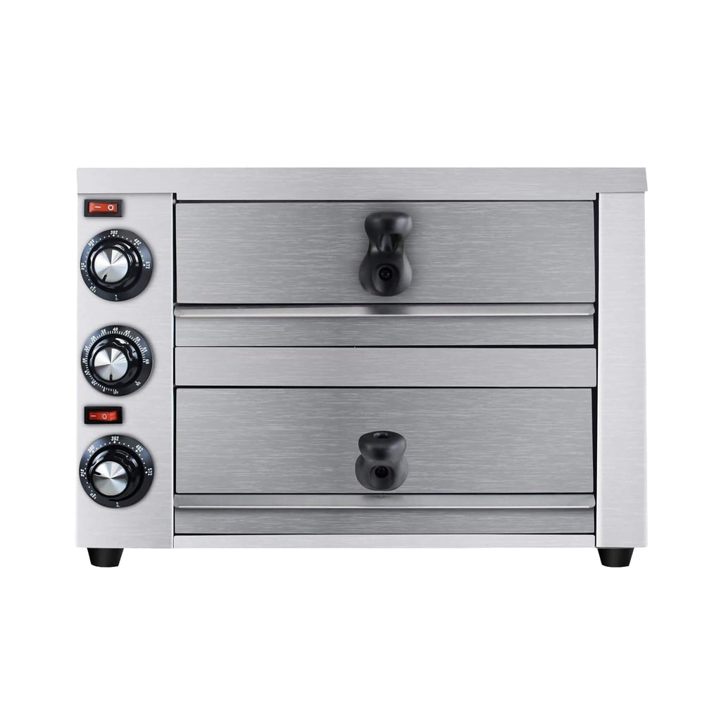 Heavy-Duty 14-Inch Commercial Stainless Steel Electric 2-Tier Tabletop Pizza Oven With Timer (SAK90432)