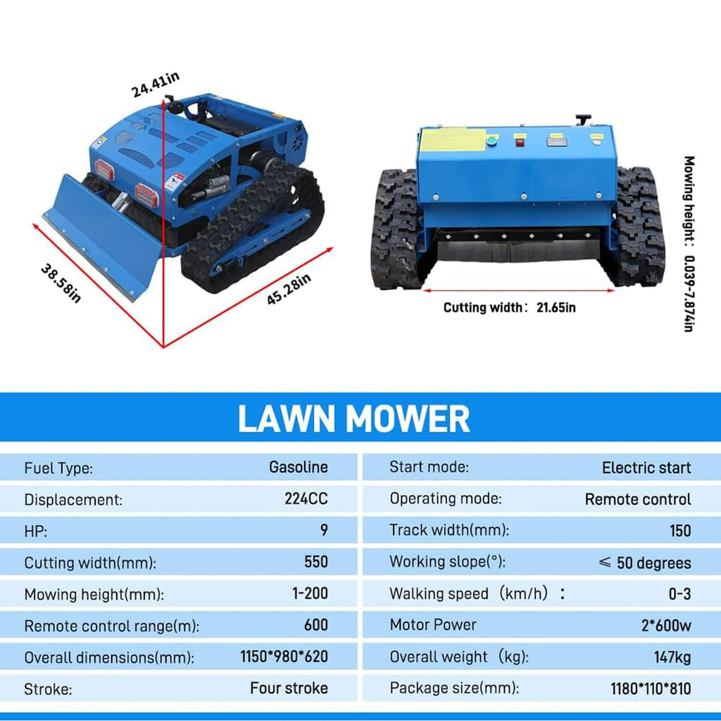 Heavy-Duty 21-Inch 9HP Commercial Remote-Controlled Robotic Lawn Mower With Tracks And Plow (SAK26583)