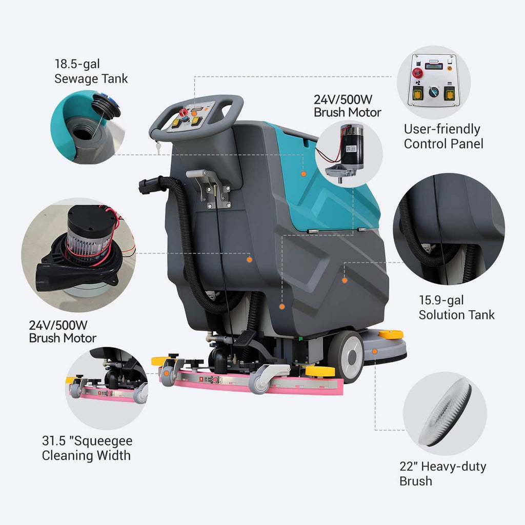 Heavy-Duty 22-Inch Industrial Walk-Behind Floor Scrubber With Squeegee Suction (SAK90834)