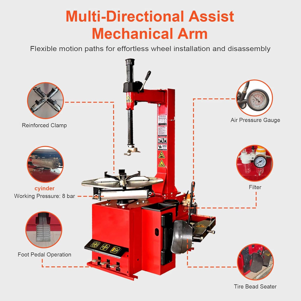 Heavy-Duty 24-Inch Industrial Semi-Automatic Tire Changer With Bead Blaster And Rim Clamp (SAK24697)