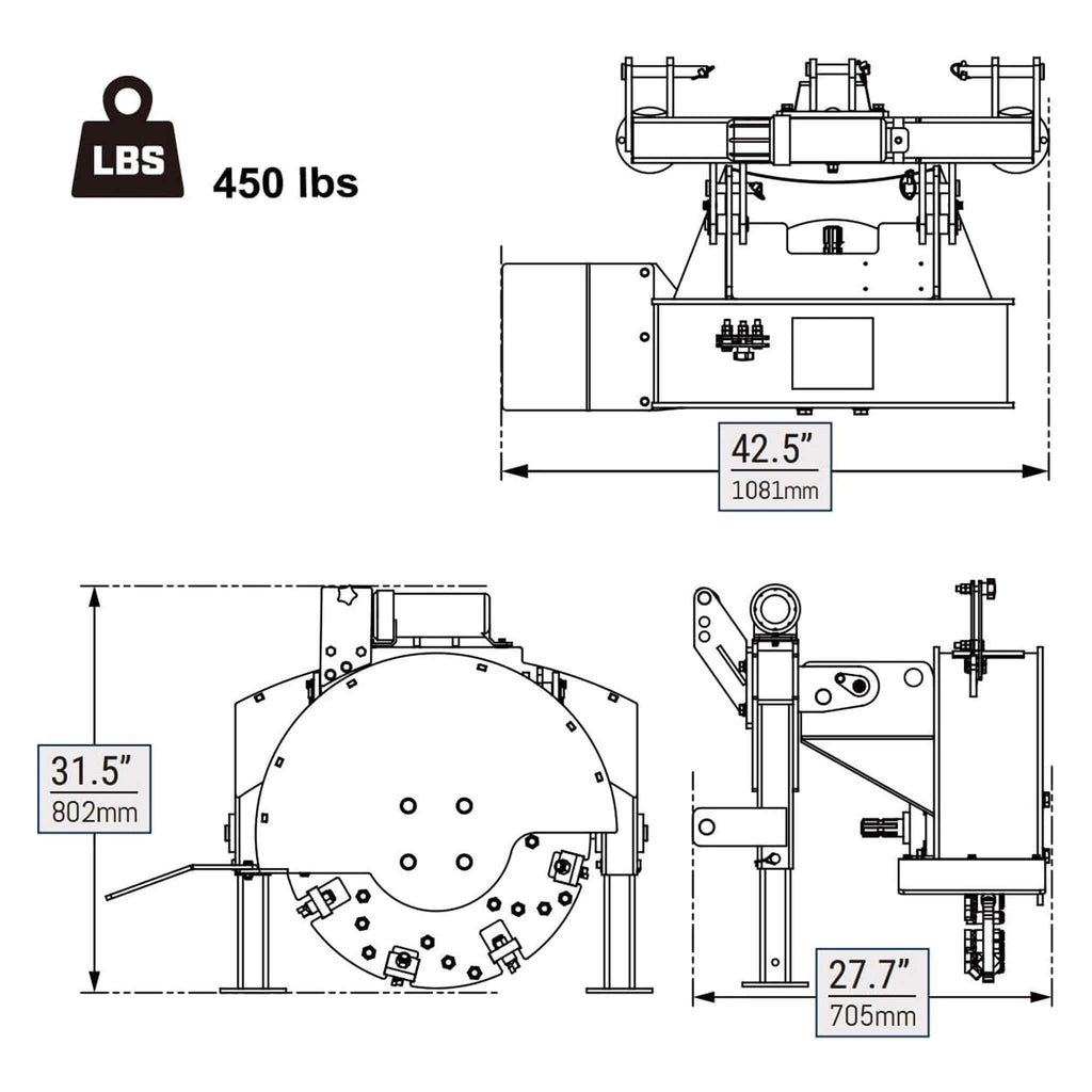 Heavy-Duty 3-Point PTO Powered Stump Root Grinder For 15-45HP Tractors [PTO Shaft Included] (SAK27940)