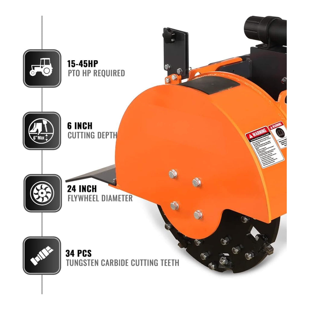 Heavy-Duty 3-Point PTO Powered Stump Root Grinder For 15-45HP Tractors [PTO Shaft Included] (SAK27940)