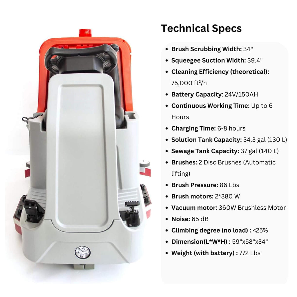 Heavy-Duty 34-Inch Industrial Ride-On Floor Scrubber Machine (SAK63290)