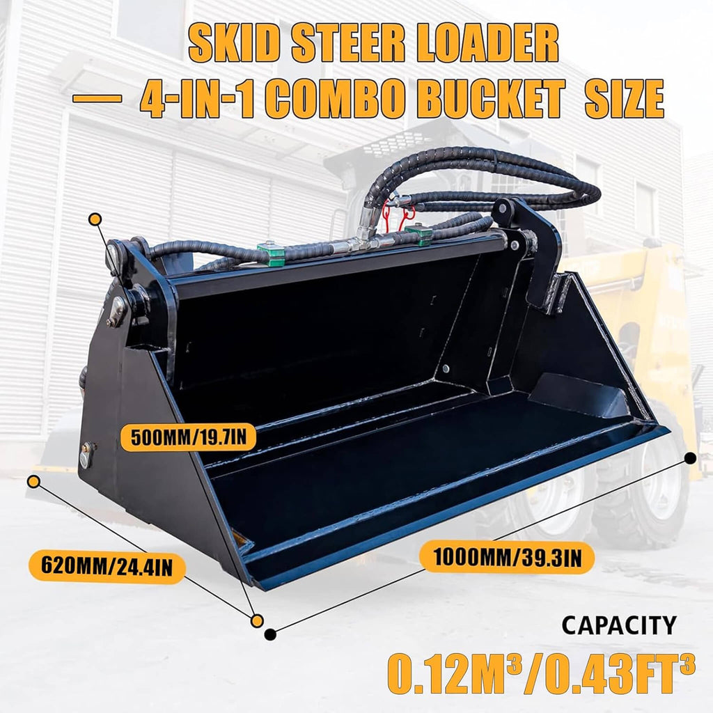 Heavy-Duty 4-In-1 Multipurpose Mini Skid Steer Bucket Combo Attachment (SAK12847)