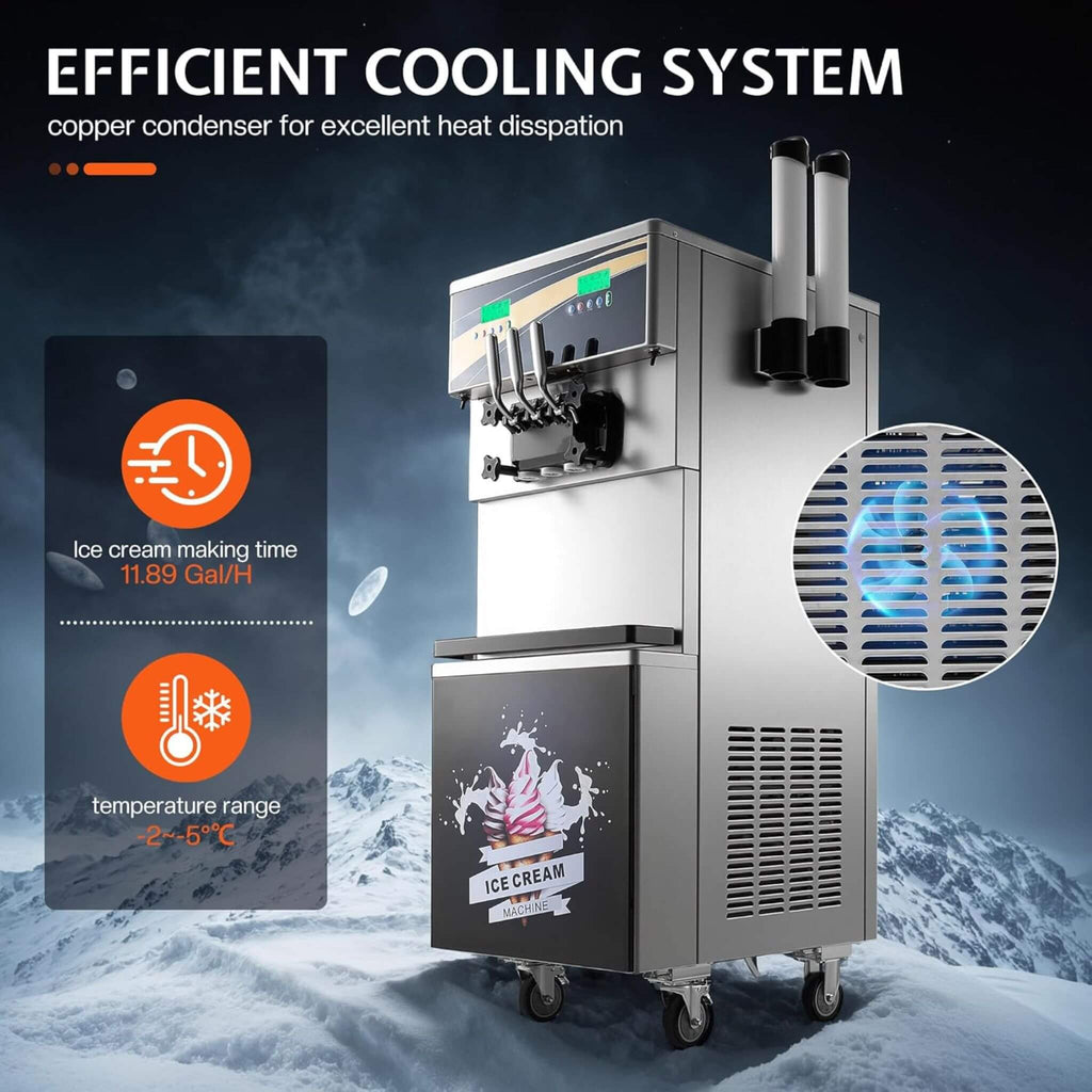 Heavy-Duty 45L/H 3-Flavor Dual Compressor Commercial Soft Serve Ice Cream Machine (SAK43195)