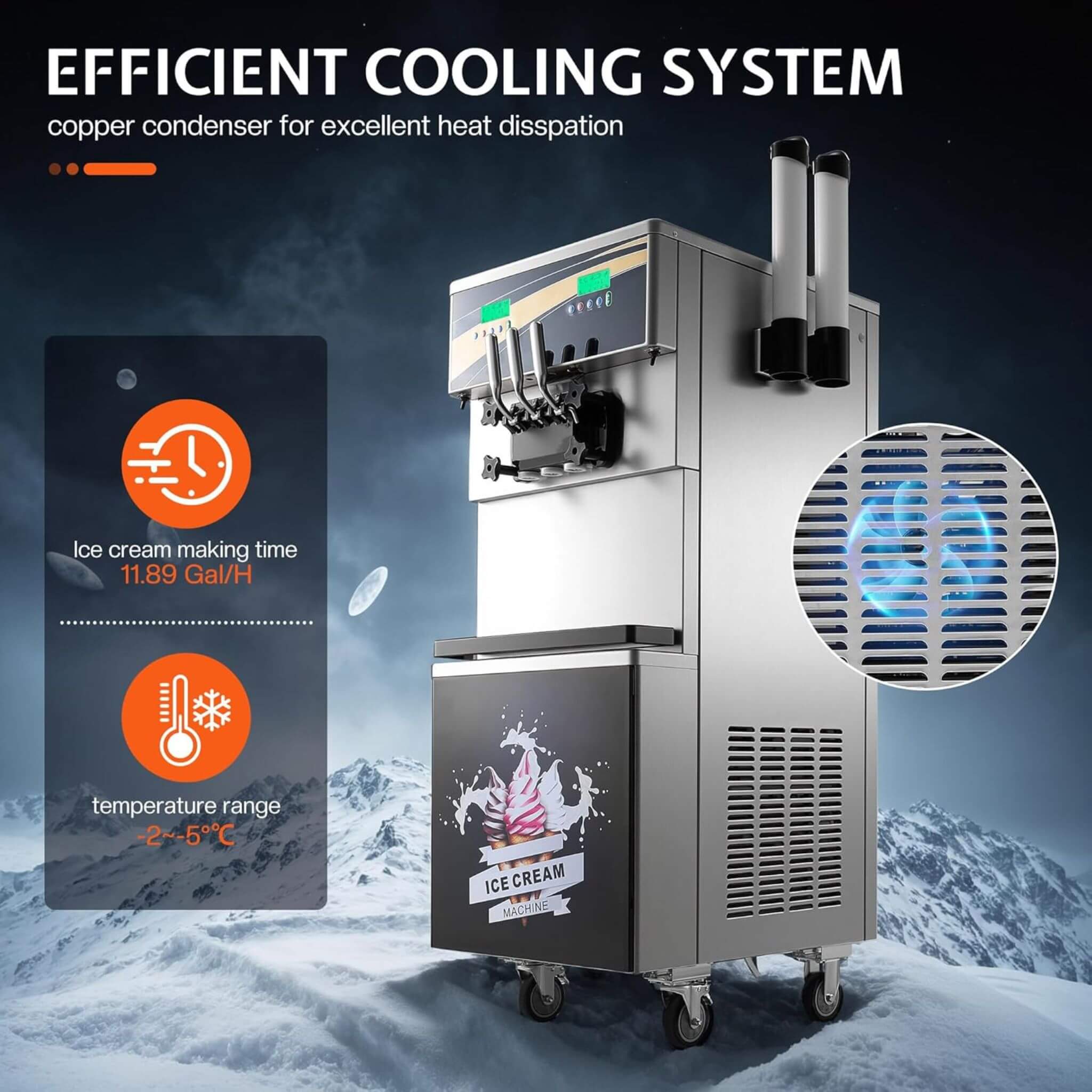 Heavy-Duty 45L/H 3-Flavor Dual Compressor Commercial Soft Serve Ice Cream Machine (SAK43195)