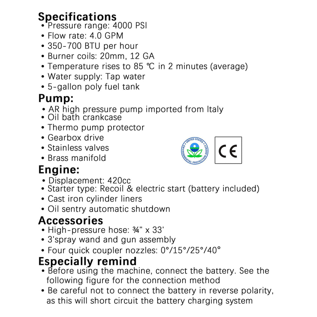 Heavy-Duty 4GPM 4000PSI Commercial Portable Hot Water Pressure Power Washer (SAK26013)