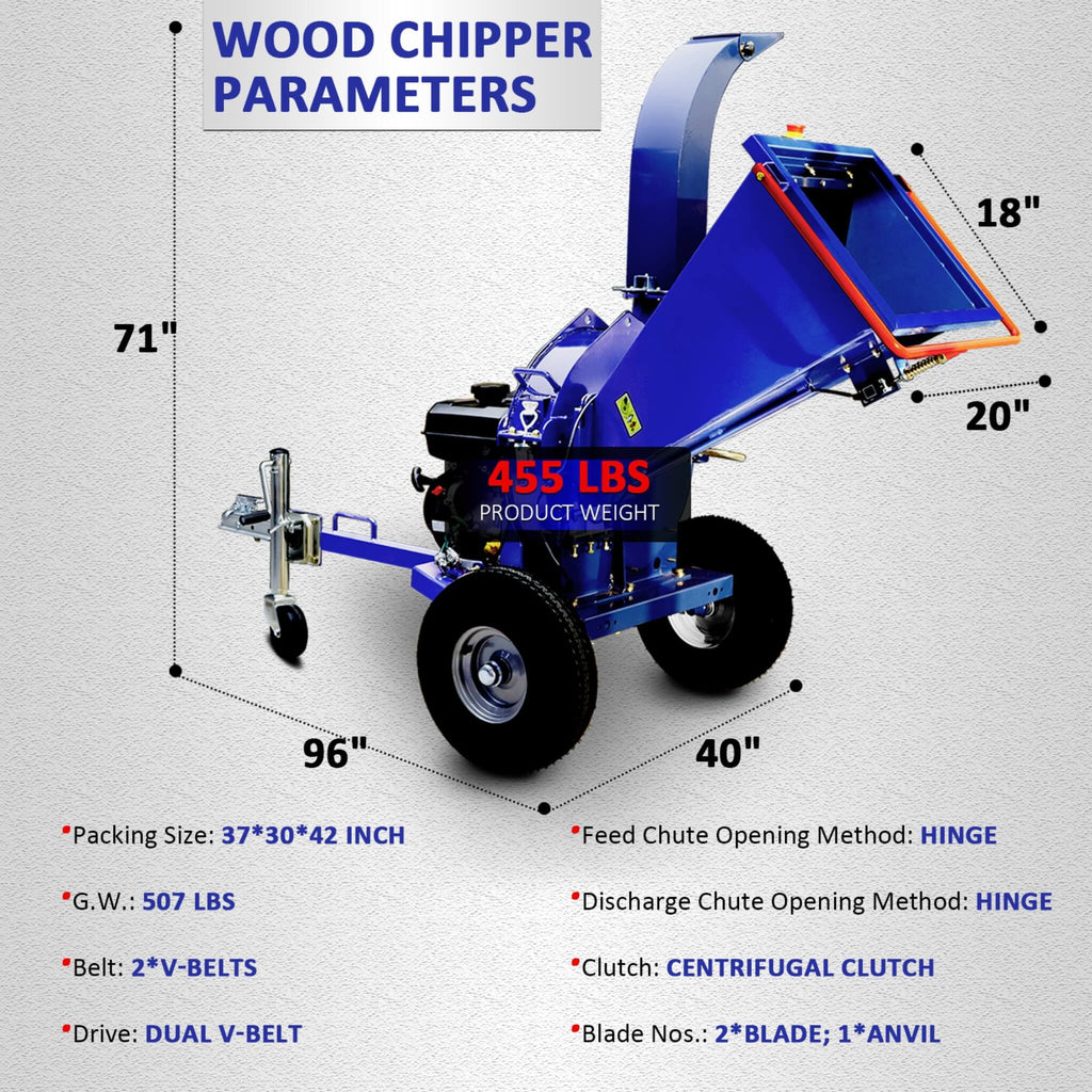 Heavy-Duty 5-Inch 15HP 420CC Gas Towable Disc Wood Chipper Shredder With Recoil Start (SAK51947)